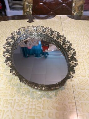 Vintage Ornate Silver Vanity Tray with Filigree Edge